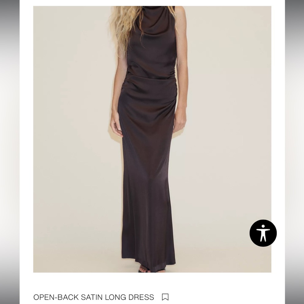 Zara Open Back Satin Long Dress in Brown